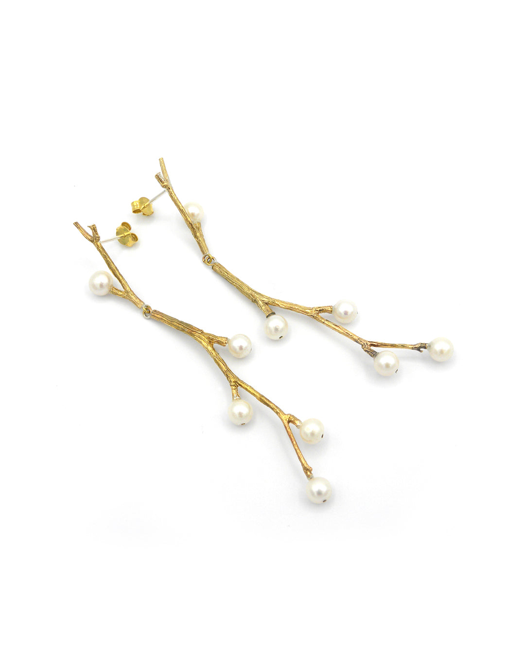 Twig berry pearls Leaf earrings Bronze Gold Handmade Handcrafted Jewels Jewelry Beautiful Accessories Simona Materi