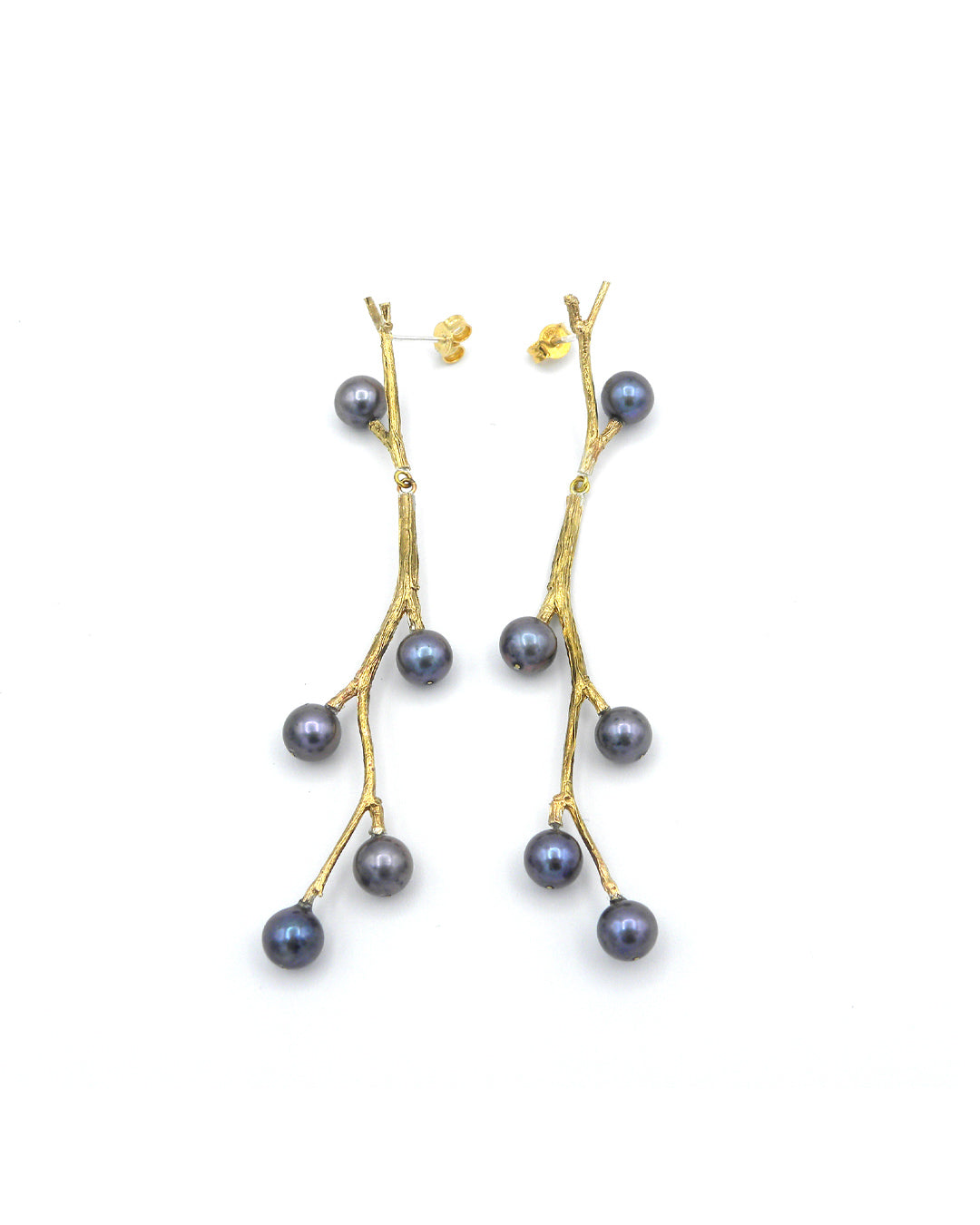 Twig berry pearls Leaf earrings Bronze Gold Handmade Handcrafted Jewels Jewelry Beautiful Accessories Simona Materi