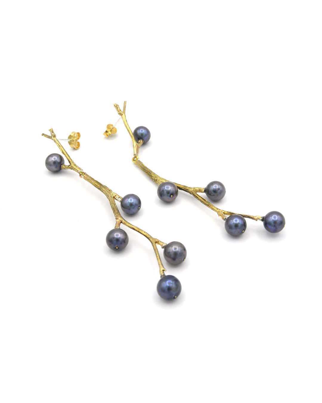 Twig berry pearls Leaf earrings Bronze Gold Handmade Handcrafted Jewels Jewelry Beautiful Accessories Simona Materi