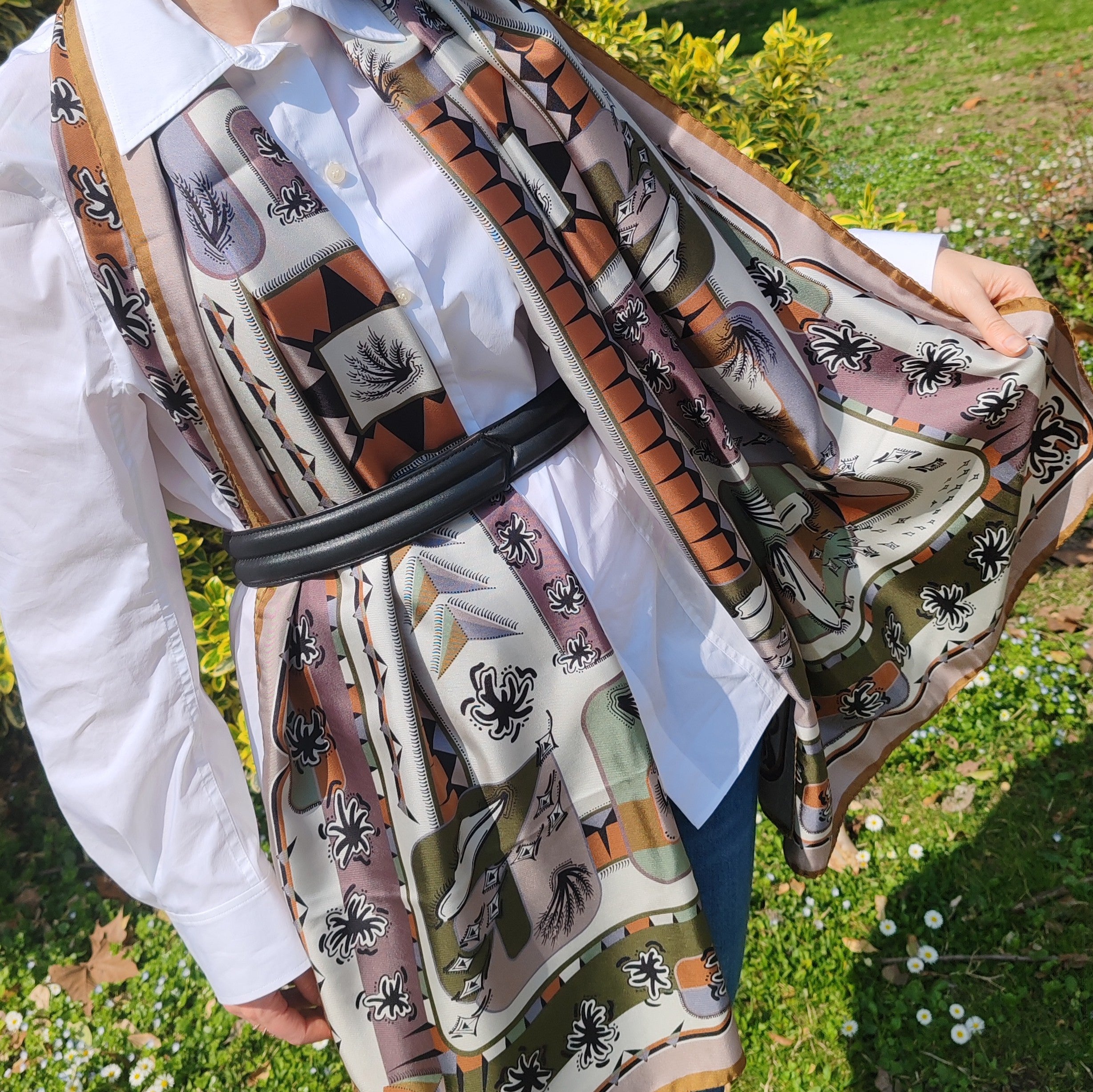 Stole in silk - L'ebbrezza del volo - avorio e terra