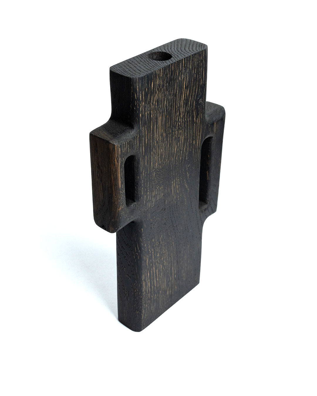 Double Handles Asymetric Wood Vase