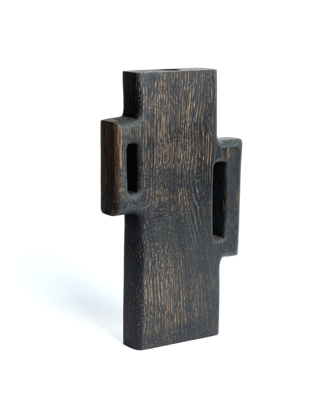 Double Handles Asymetric Wood Vase
