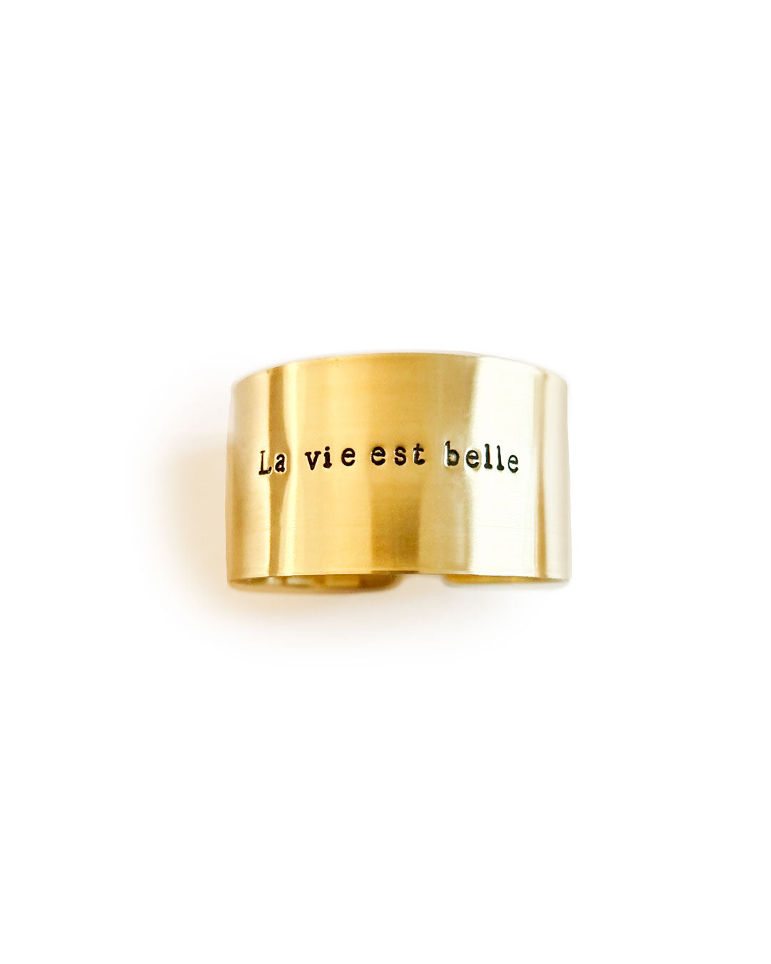 "La vie est belle" - Engraved brass napkin ring