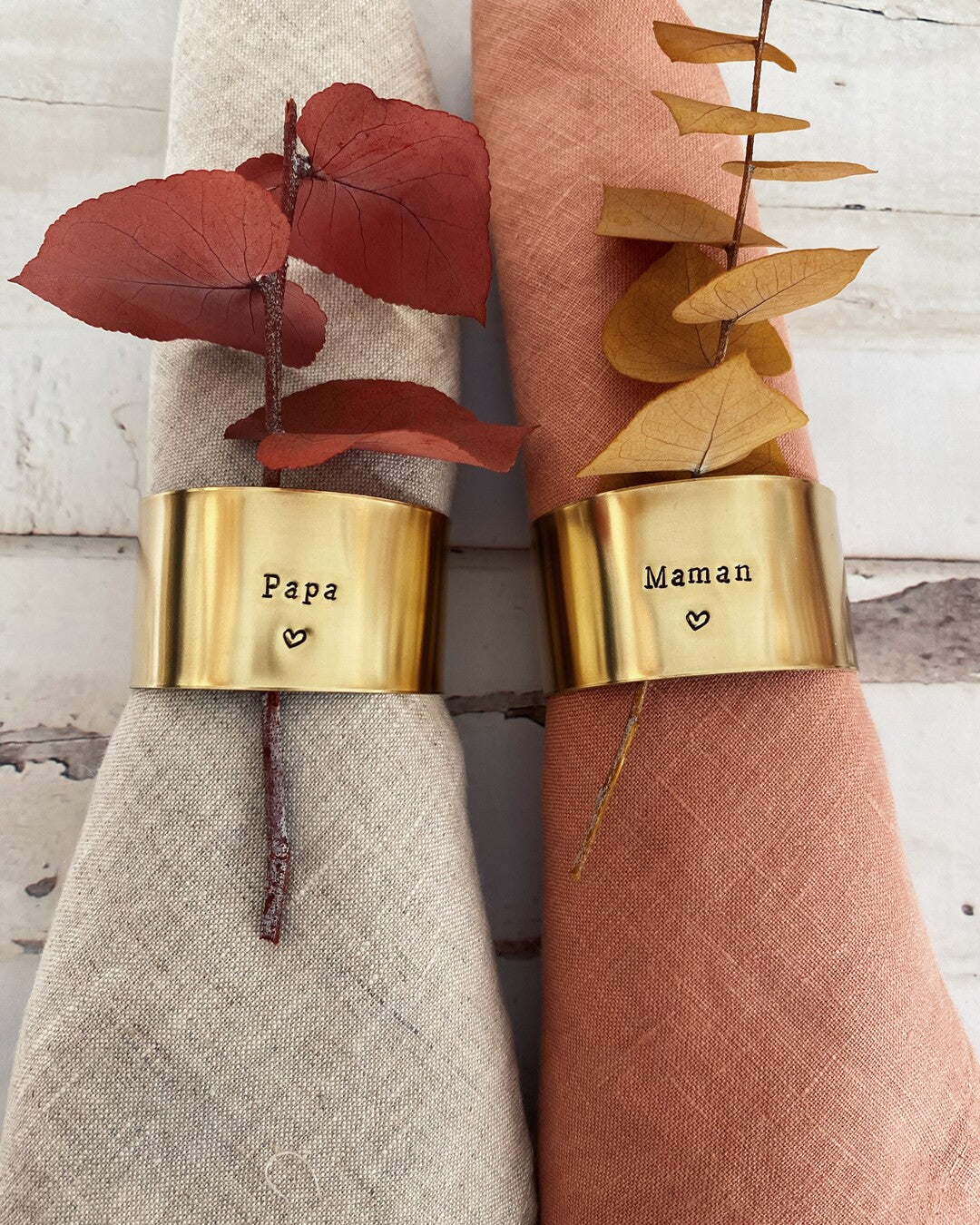 Maman & Papa | Engraved brass napkin ring bundle