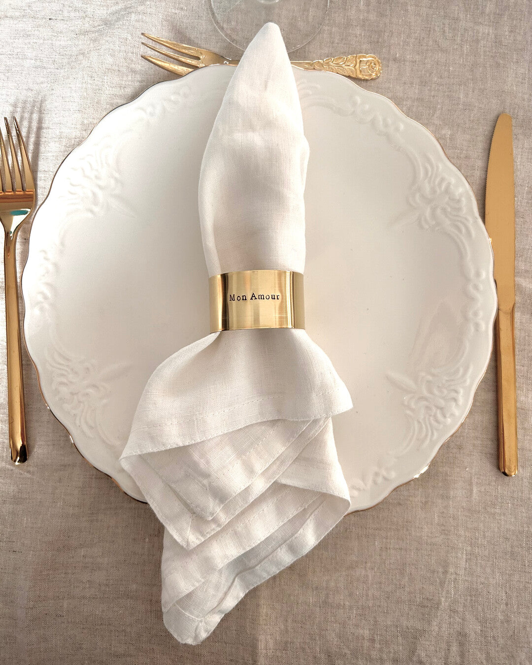 "Mon Amour" - Engraved brass napkin ring