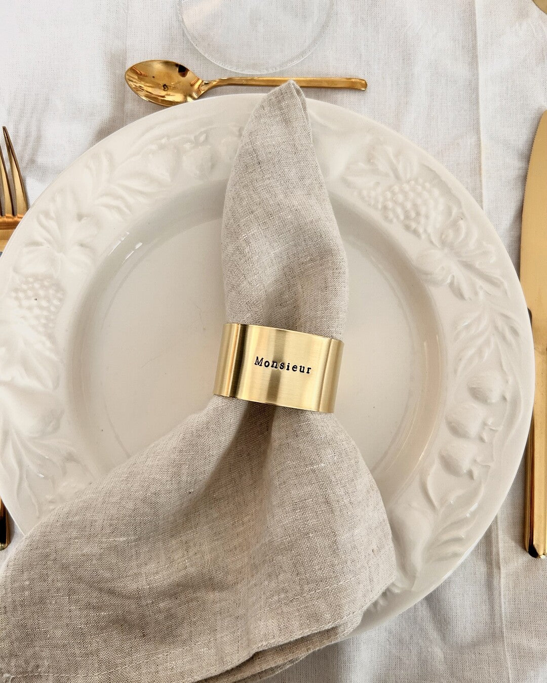 "Monsieur" - Engraved brass napkin ring