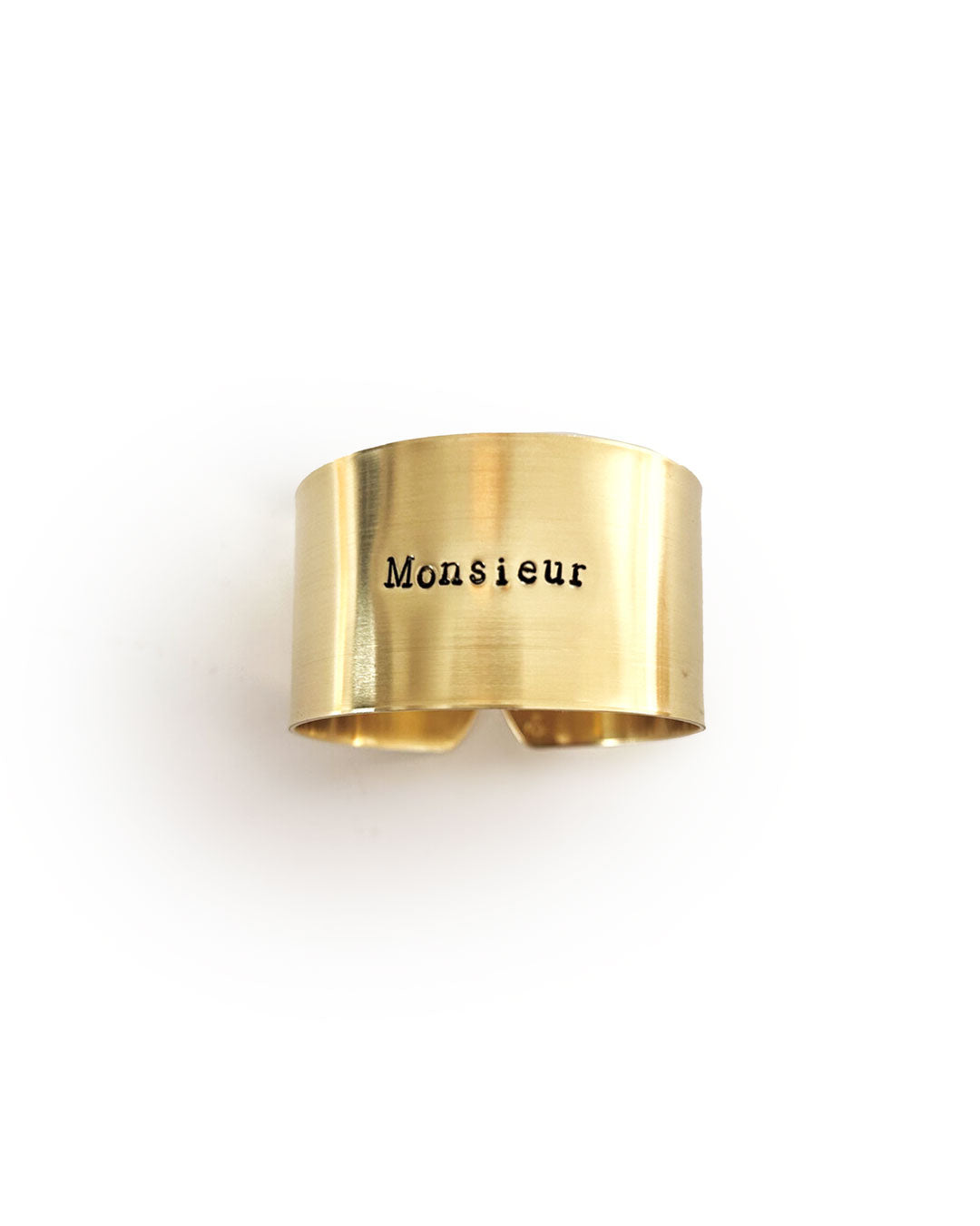 "Monsieur" - Engraved brass napkin ring