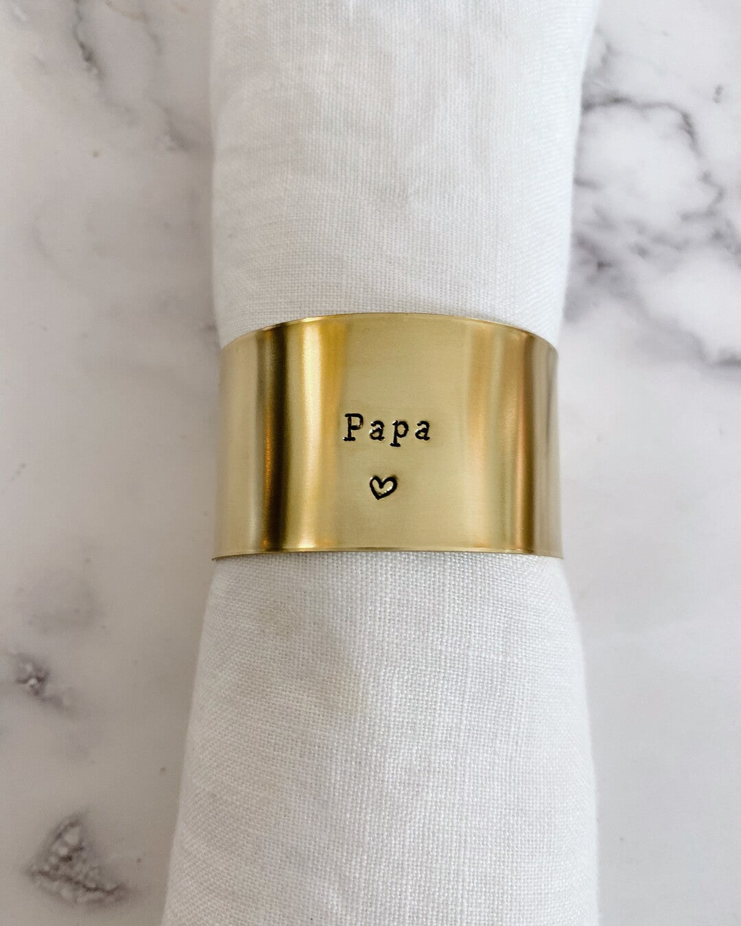 "Papa" - Engraved brass napkin ring with heart symbol
