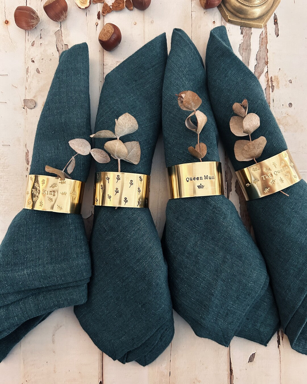 King & Queen | Engraved brass napkin ring bundle