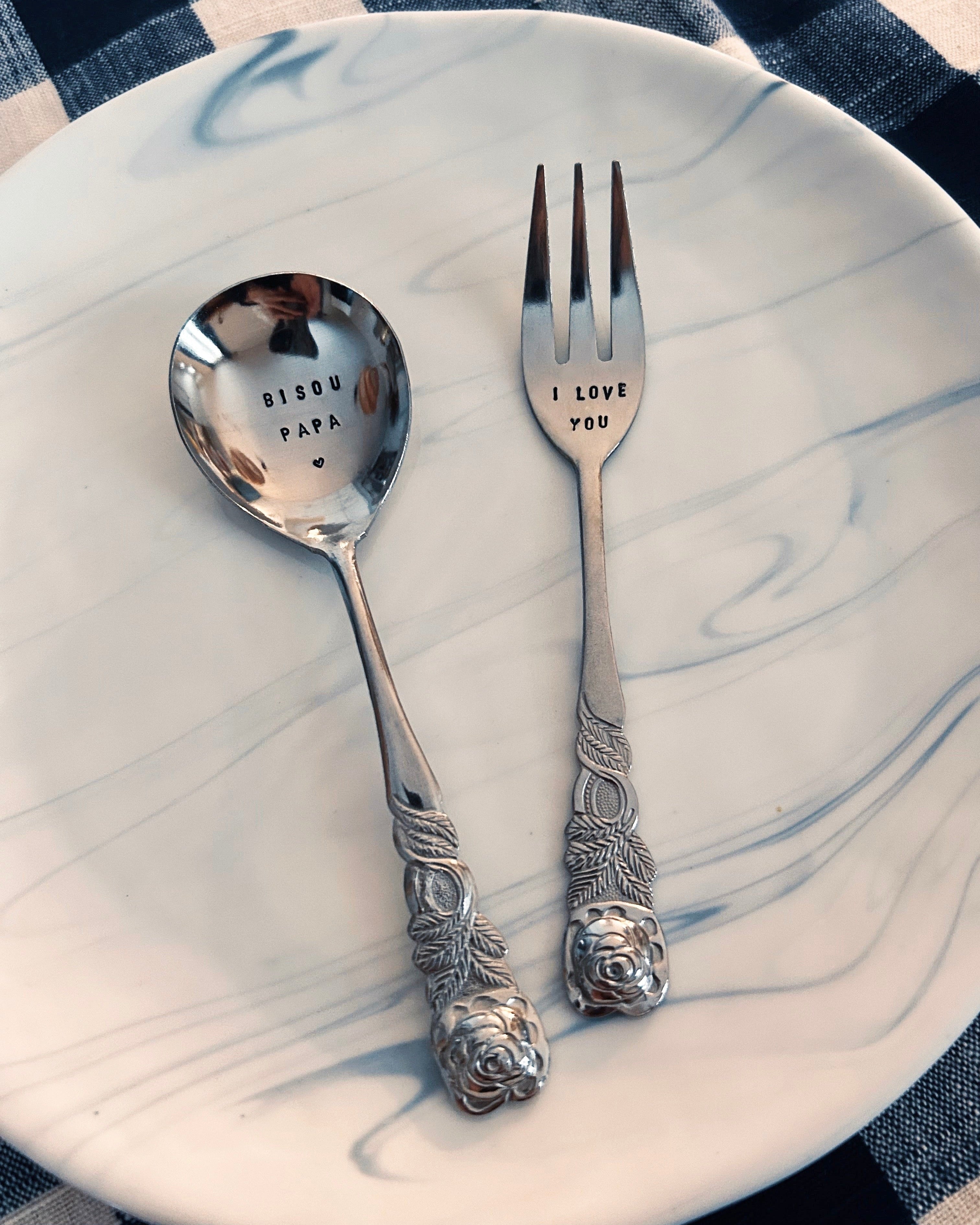 Custom - Hand-Stamped Stainless Steel Dessert Spoon