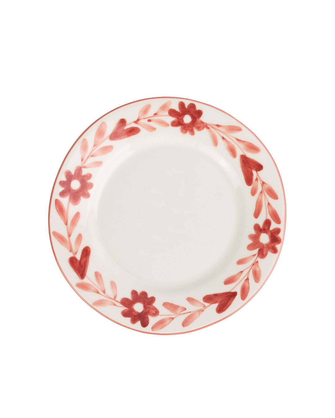 Red flowers dessert plate ceramics hand-painted pottery Valsa Home