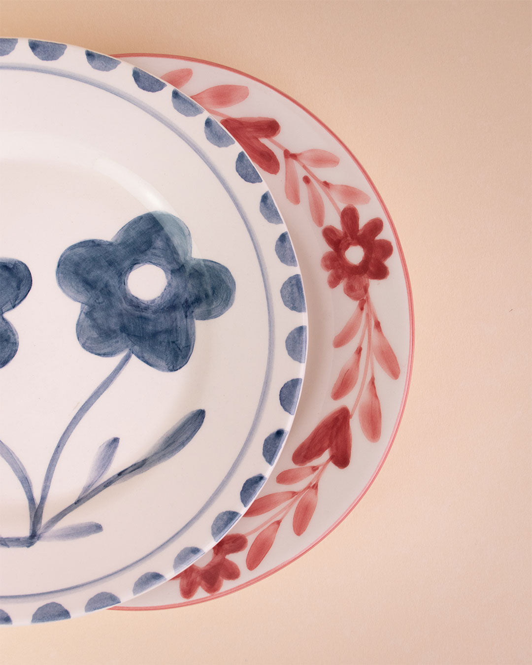 Red flowers dessert plate ceramics hand-painted pottery Valsa Home