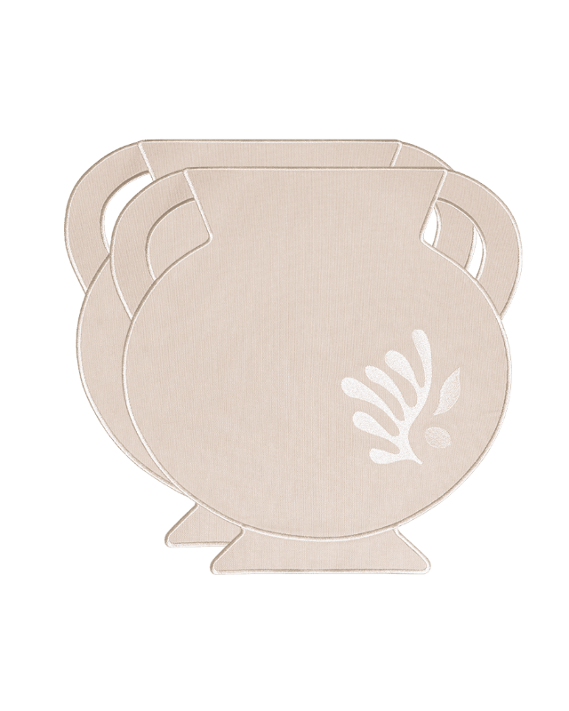 Octaevo Clay Amphora Placemats (Set of 2): beige, vase-shaped, embroidered—unique dining table decor.