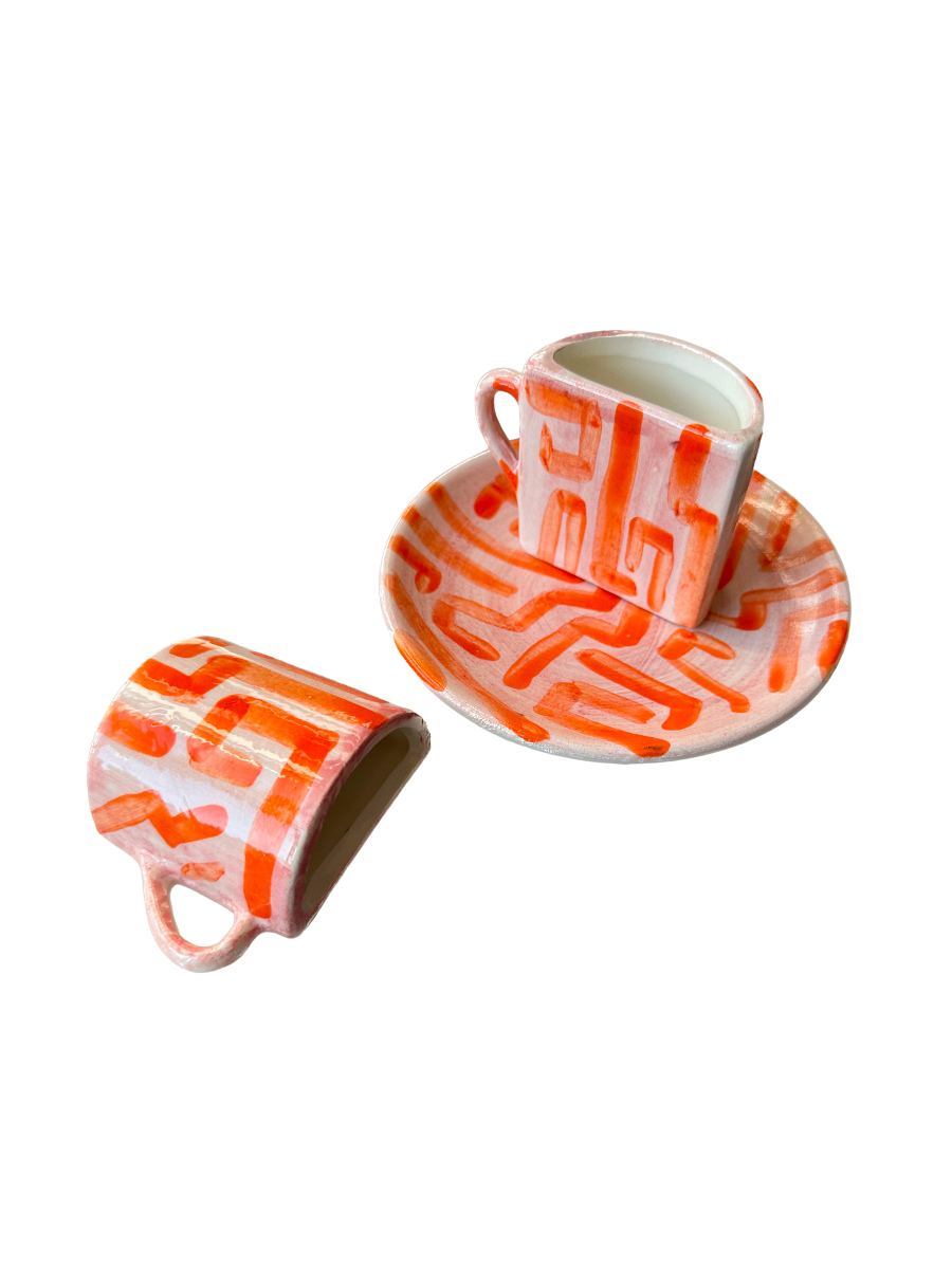 Tete a tete Coffee Cup Set - Pink and Orange