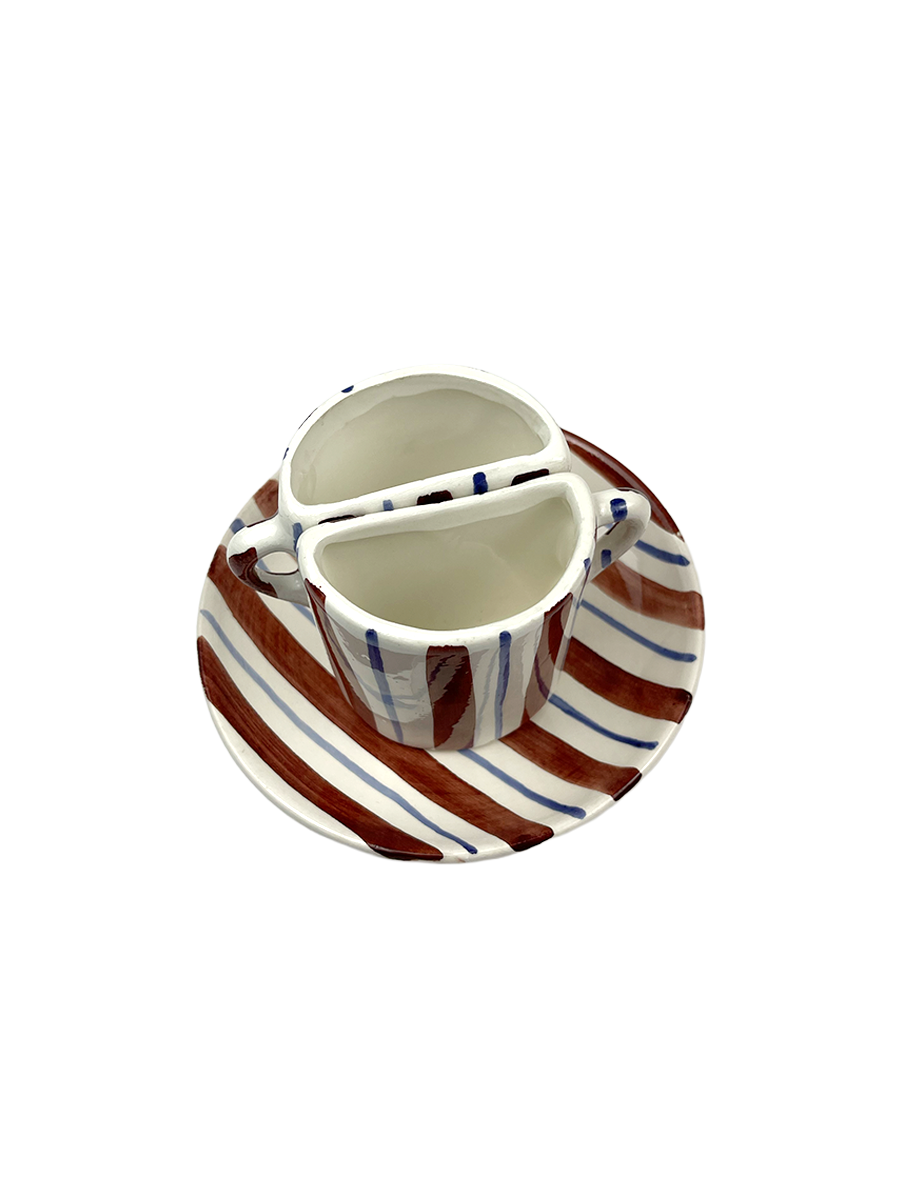 Tete a tete Coffee Cup Set Striped - Brown and Blue Striped
