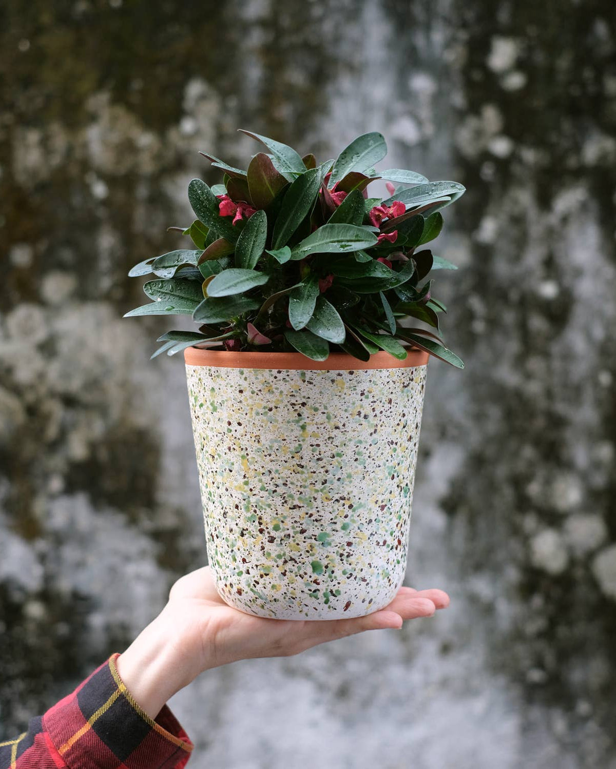 Speckled glazed clay pot