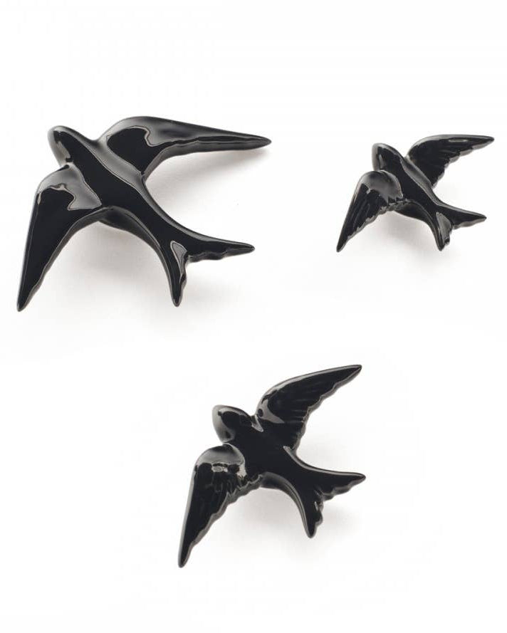 Glazed ceramic swallows (set of 3)