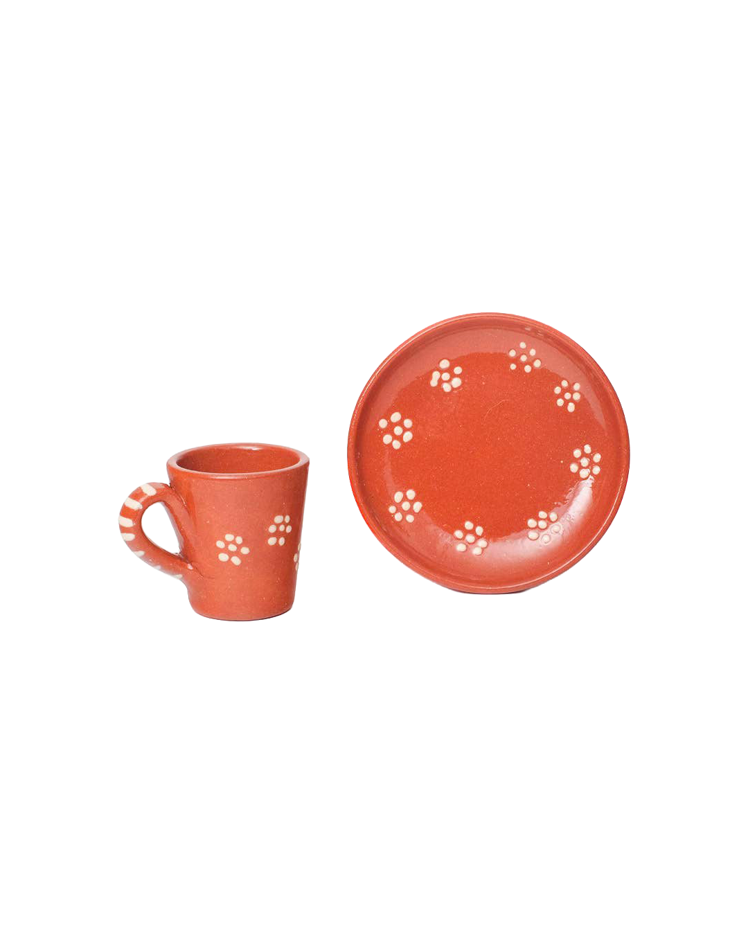 Hand-painted clay coffee cups with saucers (set of 2)