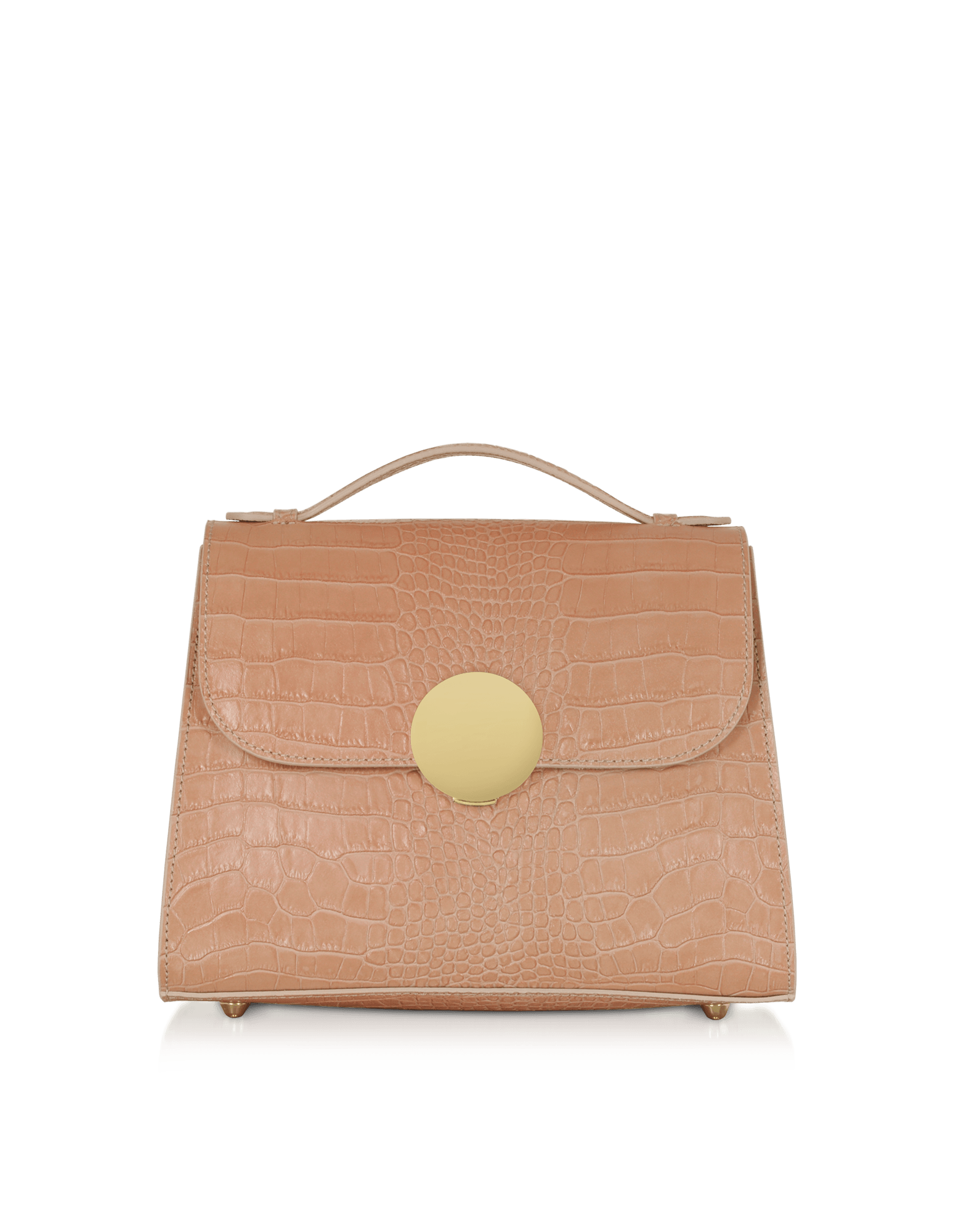 Bombo Croco Embossed Leather Top-Handle Satchel Bag w/Strap