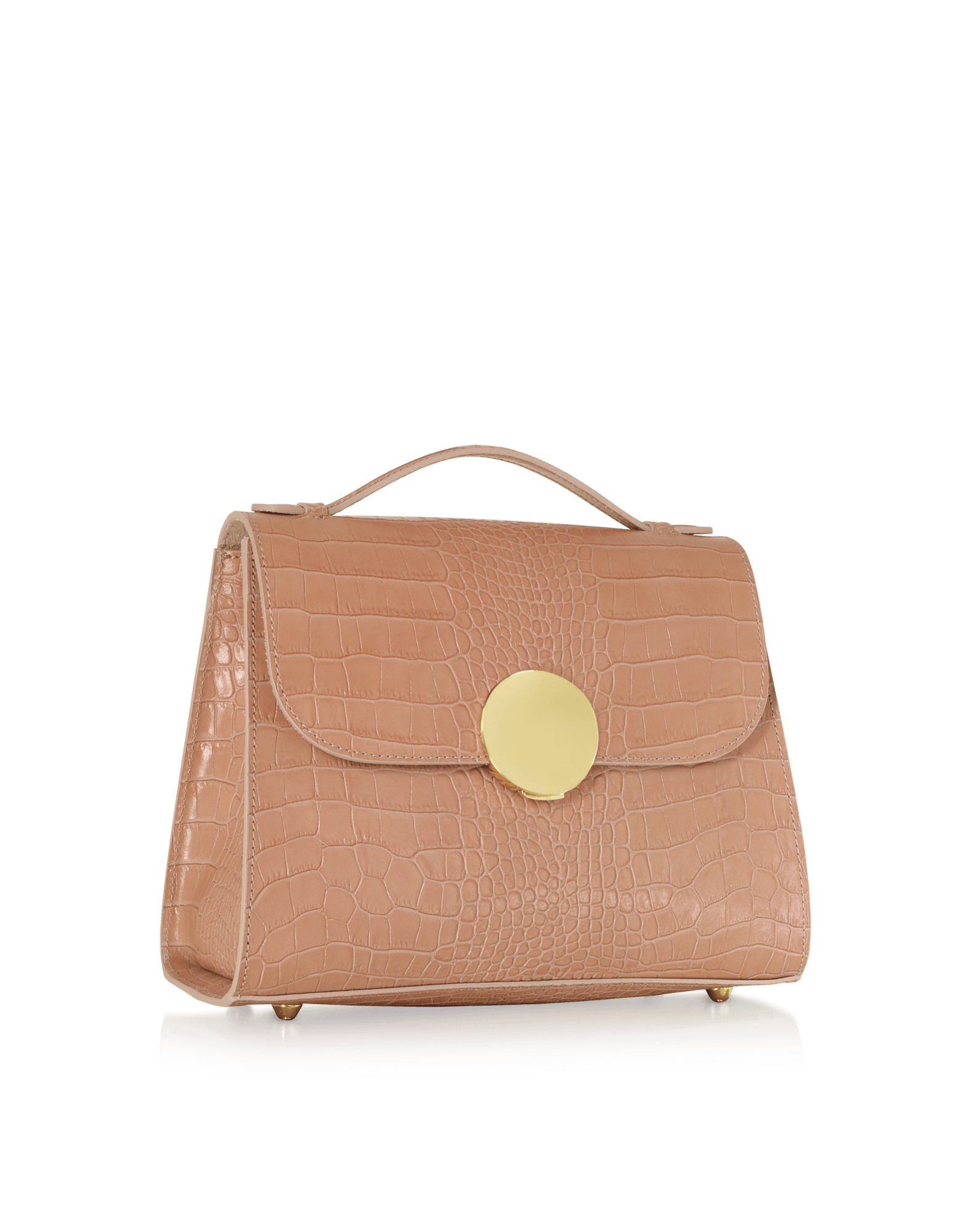 Bombo Croco Embossed Leather Top-Handle Satchel Bag w/Strap