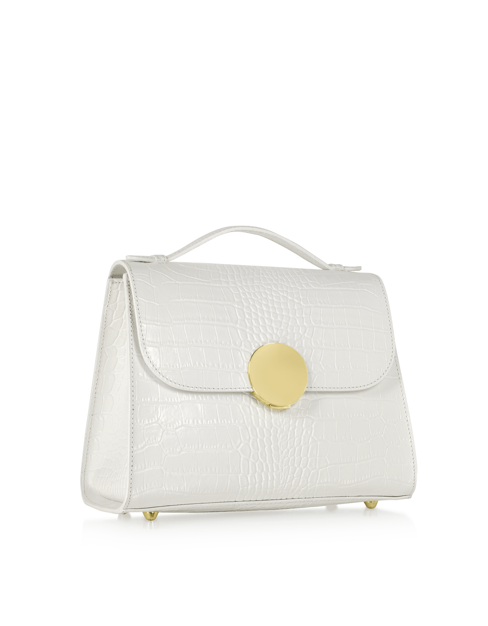 Bombo Croco Embossed Leather Top-Handle Satchel Bag w/Strap