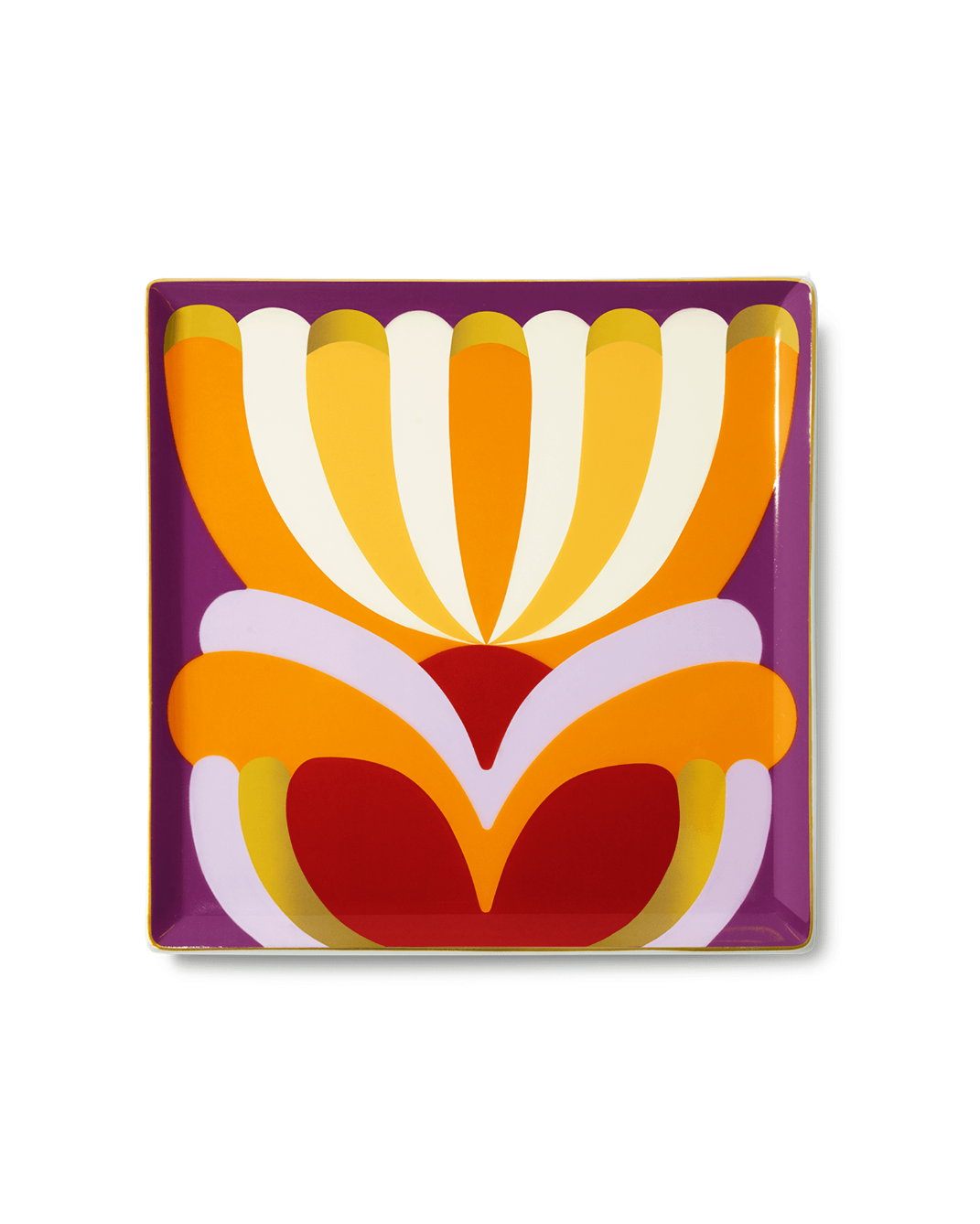 Octaevo Elysia Ceramic Tray with a bold abstract floral design in vibrant hues on a purple background.