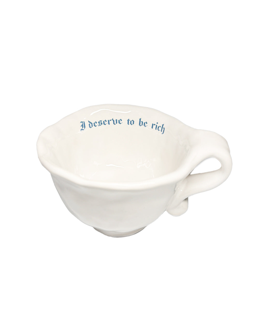 Handmade cappuccino cup with gothic text - Sassy - Incartato Ceramics