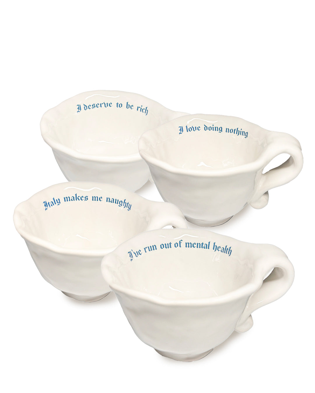 Handmade cappuccino cup with gothic text - Sassy - Incartato Ceramics