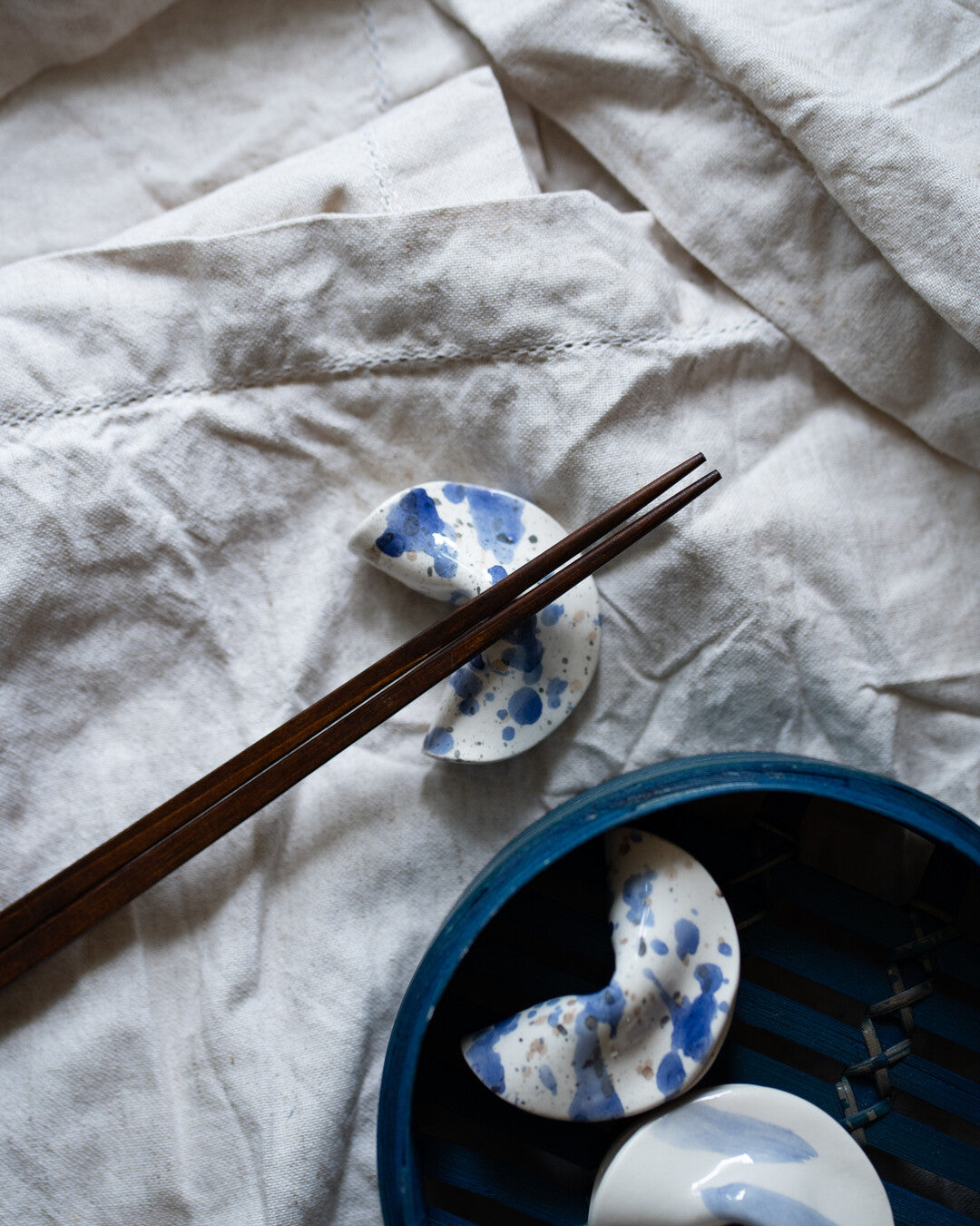 Handmade ceramic chopstick holder - fortune cookie - Ouimiel Ceramics