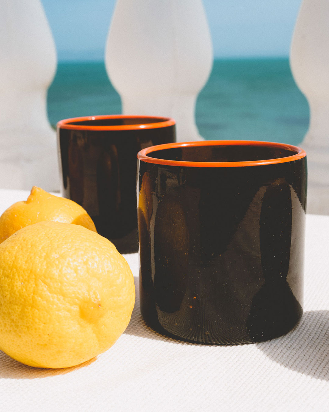 Hand-painted Water Glass amber-colored recycled Jibel