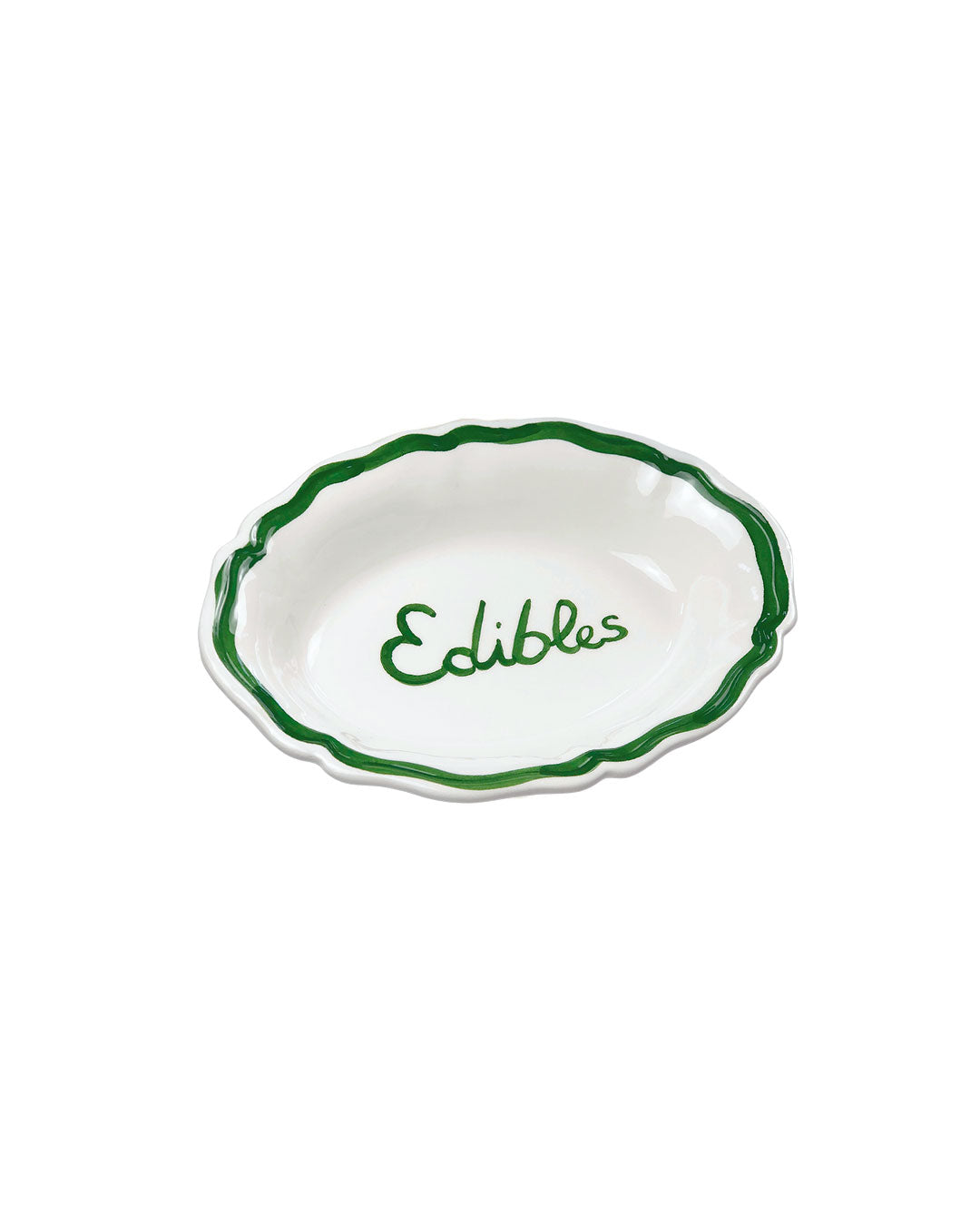 "Edibles" Green Oval Dish