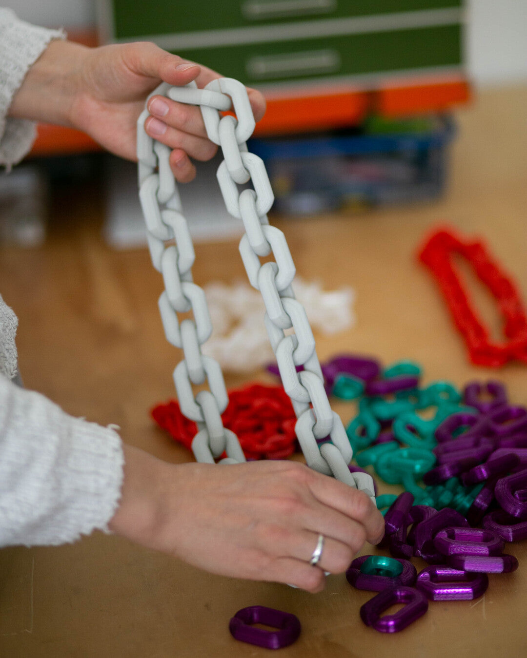 Handmade bio plastic colorful chain jewels - Rahrah technique