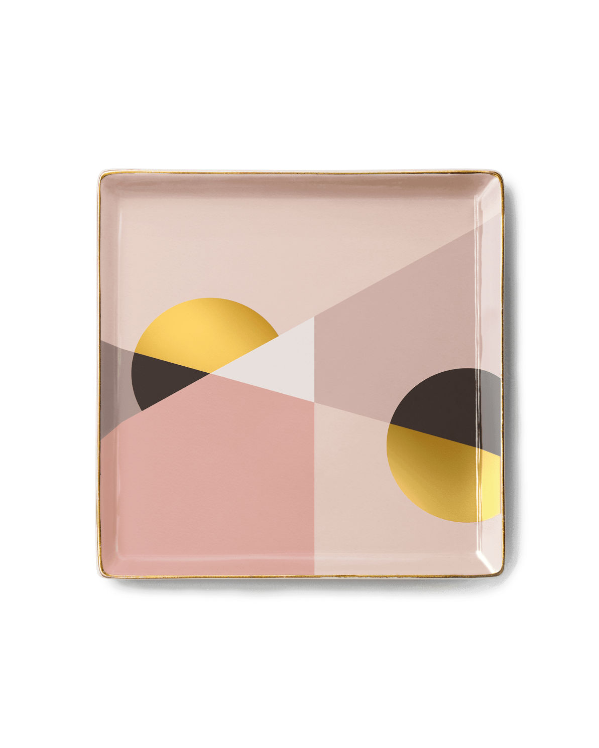 OCTAEVO Siena Ceramic Tray—square with a pink, beige & gold geometric design, ideal as a Mediterranean catchall.