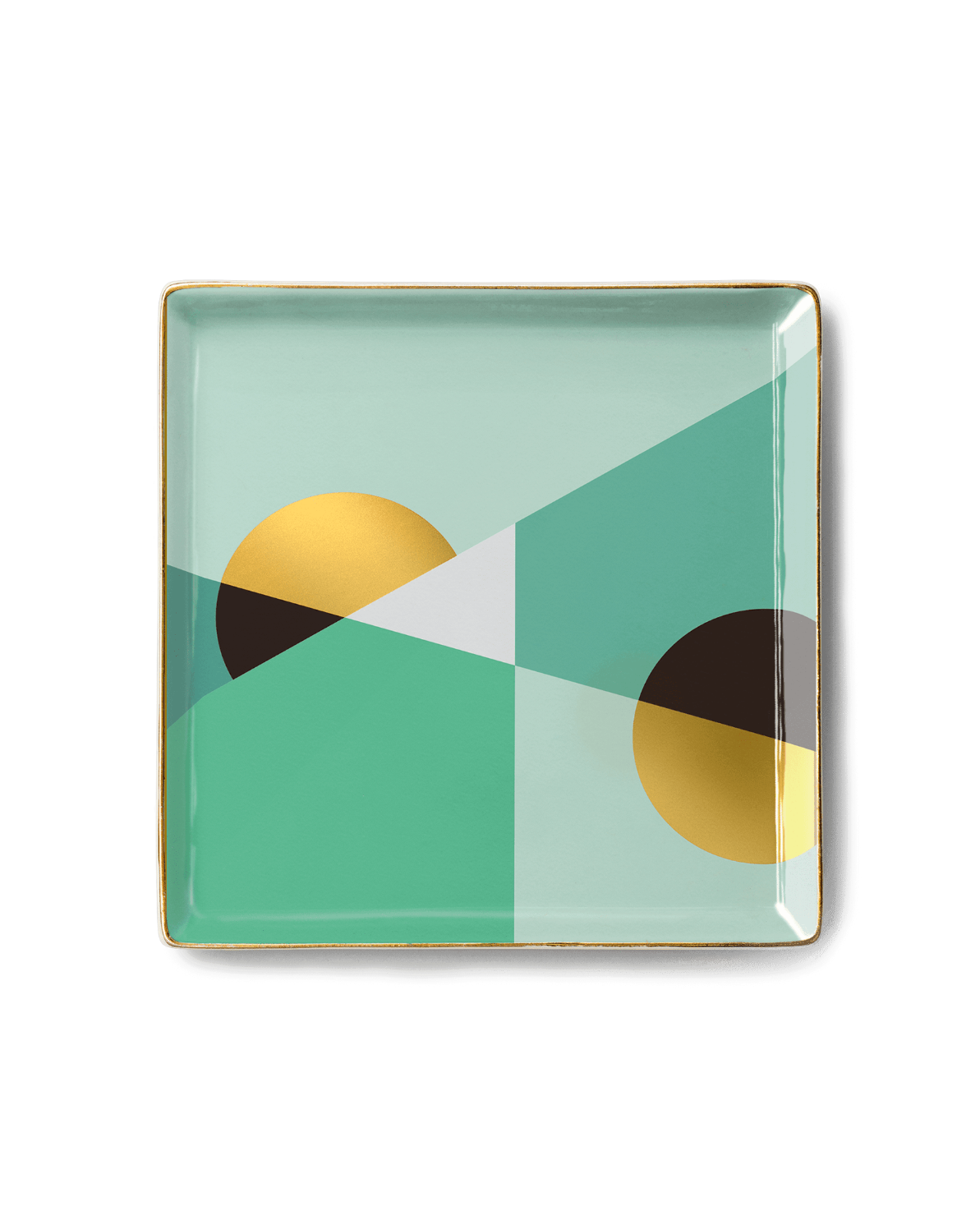 OCTAEVO Siena Ceramic Tray featuring a geometric Mediterranean design in mint, gold, white, and black.