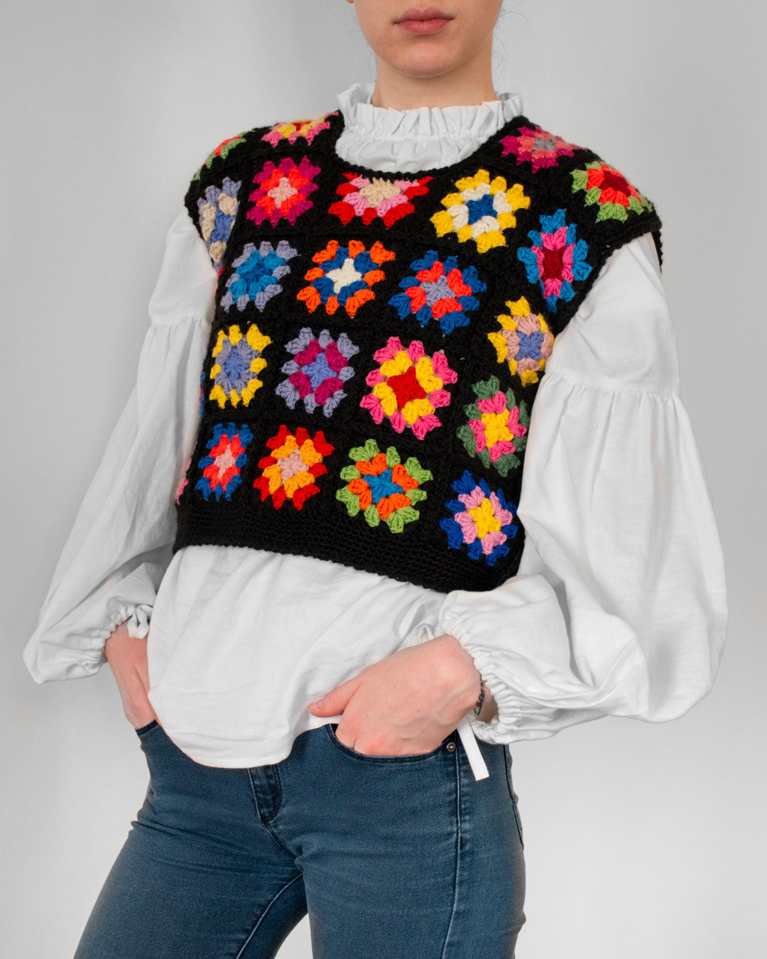 Crochet Peony Vest front