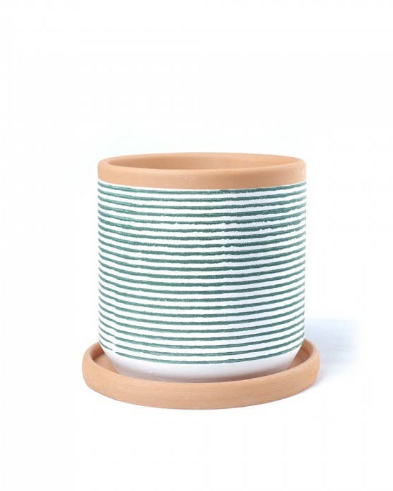 Striped clay pot with saucer – Small