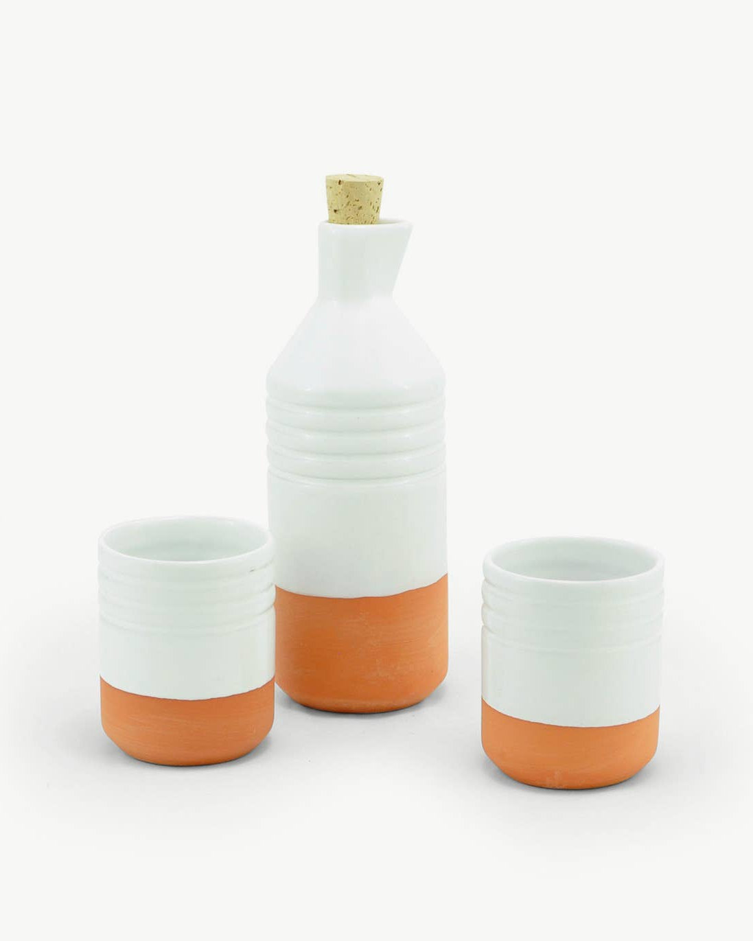 Glazed clay bottle & glasses set