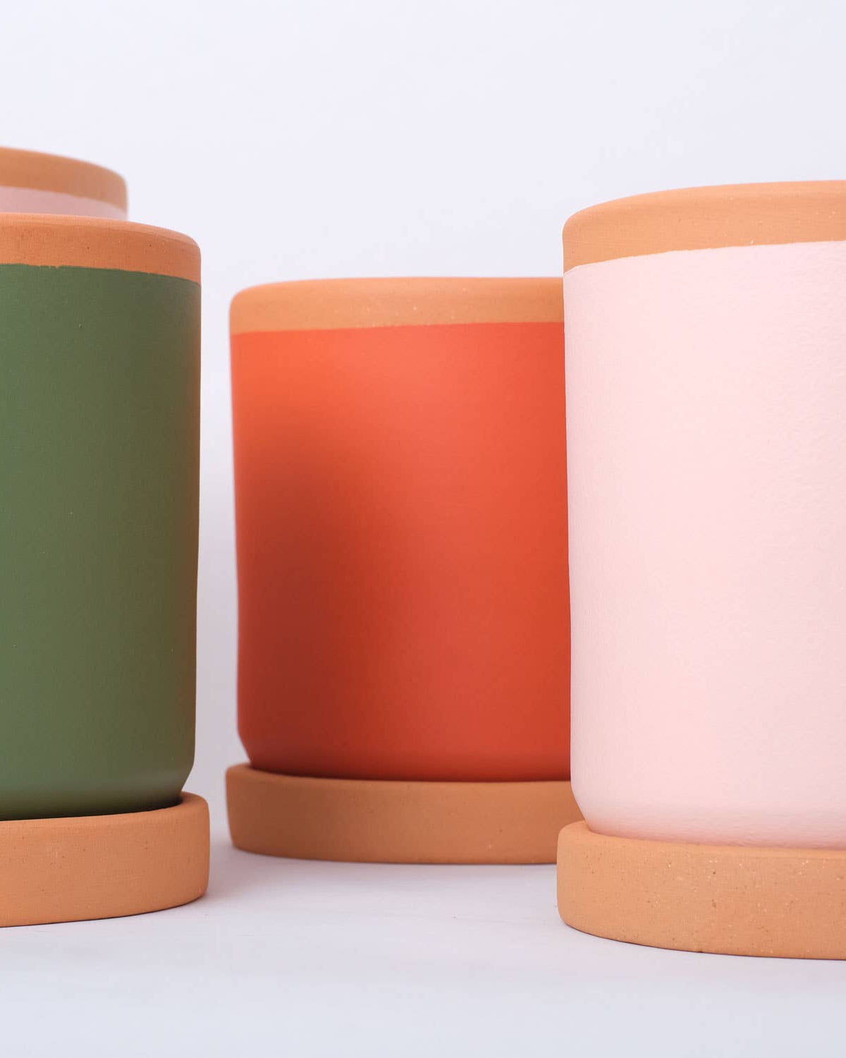 Painted clay pot with saucer – Medium