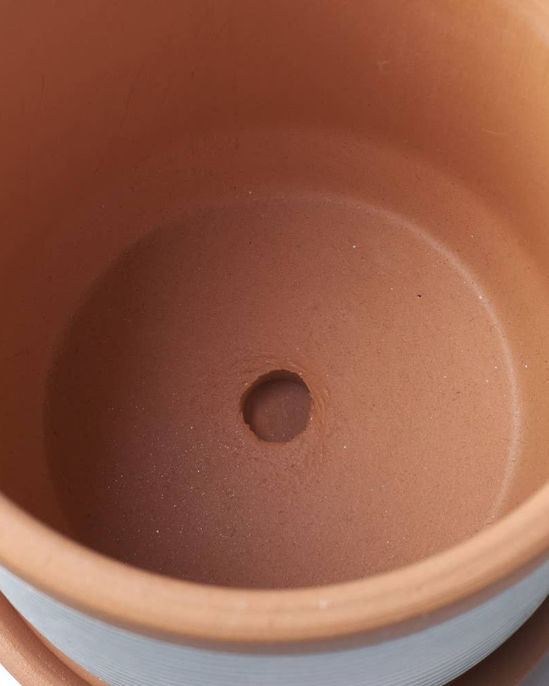 Painted clay pot with saucer – Medium