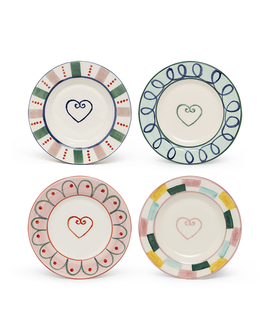 Assiettes à pain coeur - dessous de verre MIX - Lot de 4