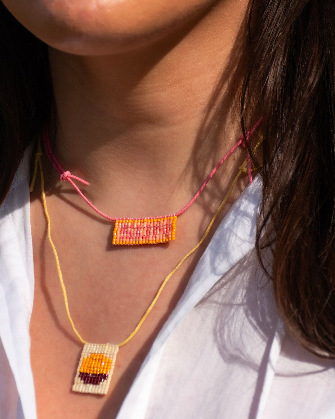 "Text me: SUN" beaded necklace