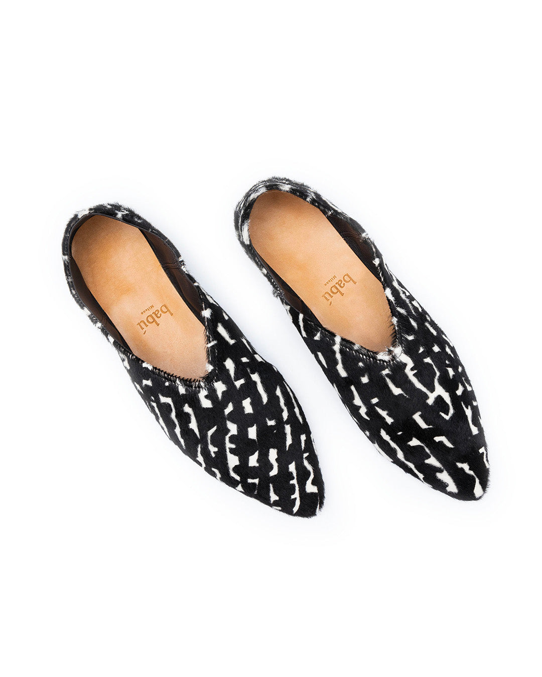 Babù Milano Leather Flats - Black and White Cavallino