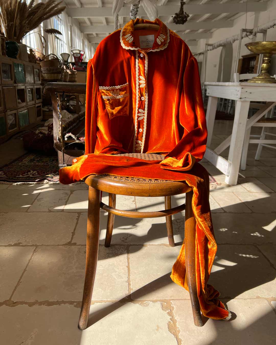 Set pigiama ricamato di lusso - Velluto Arancia