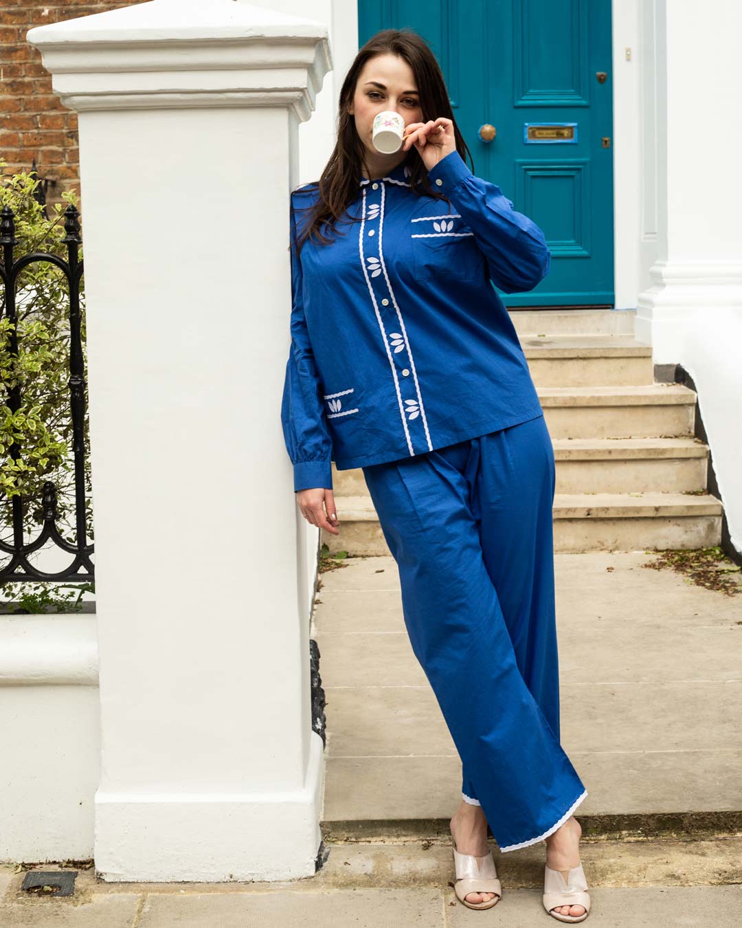 Embroidered Luxury Pyjamas Set - Majorelle blue