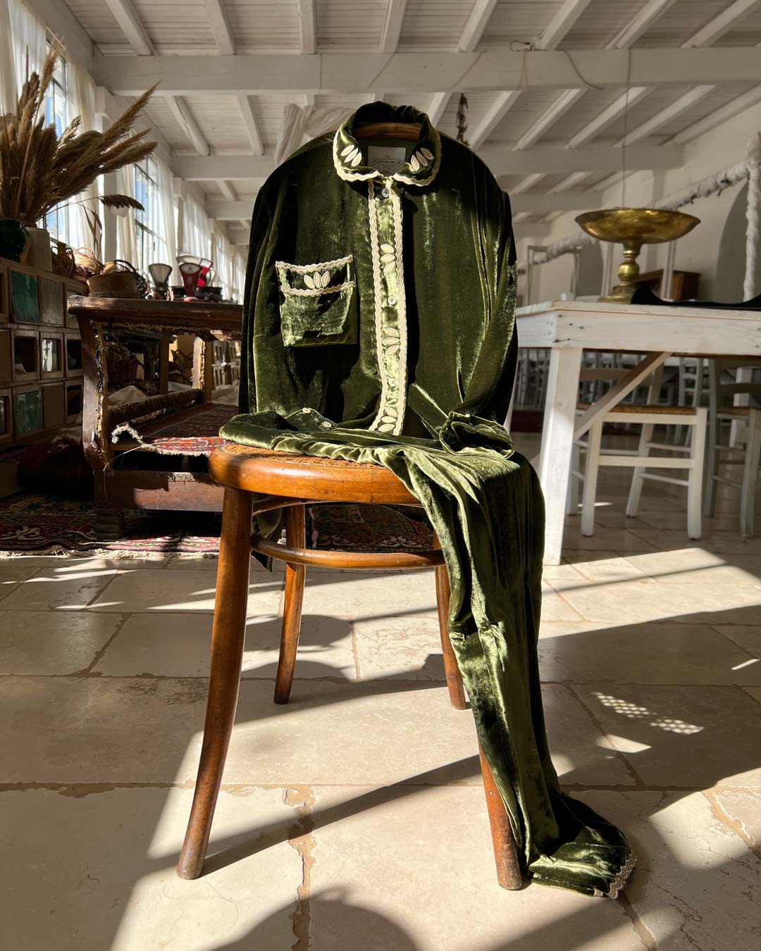 Embroidered Luxury Pyjamas Set - Salvia Velvet