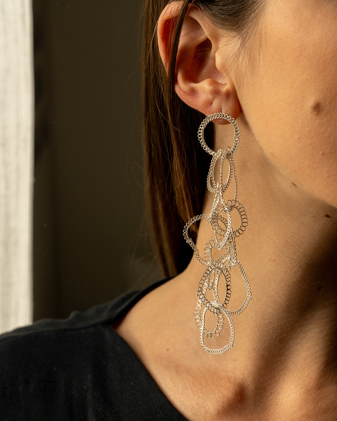 Long Chain Silver Filigree Earrings - Carla Movia