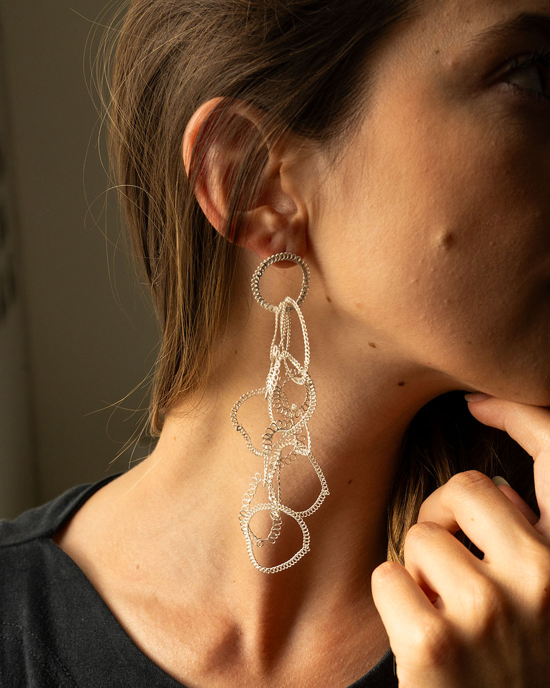 Long Chain Silver Filigree Earrings - Carla Movia