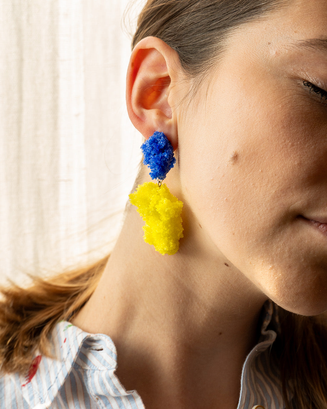 Double Sugar Earrings - Blue oxide and lemon yellow - Carla Movia