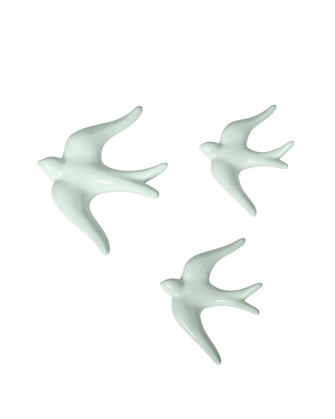 Glazed ceramic swallows, plain (set of 3)