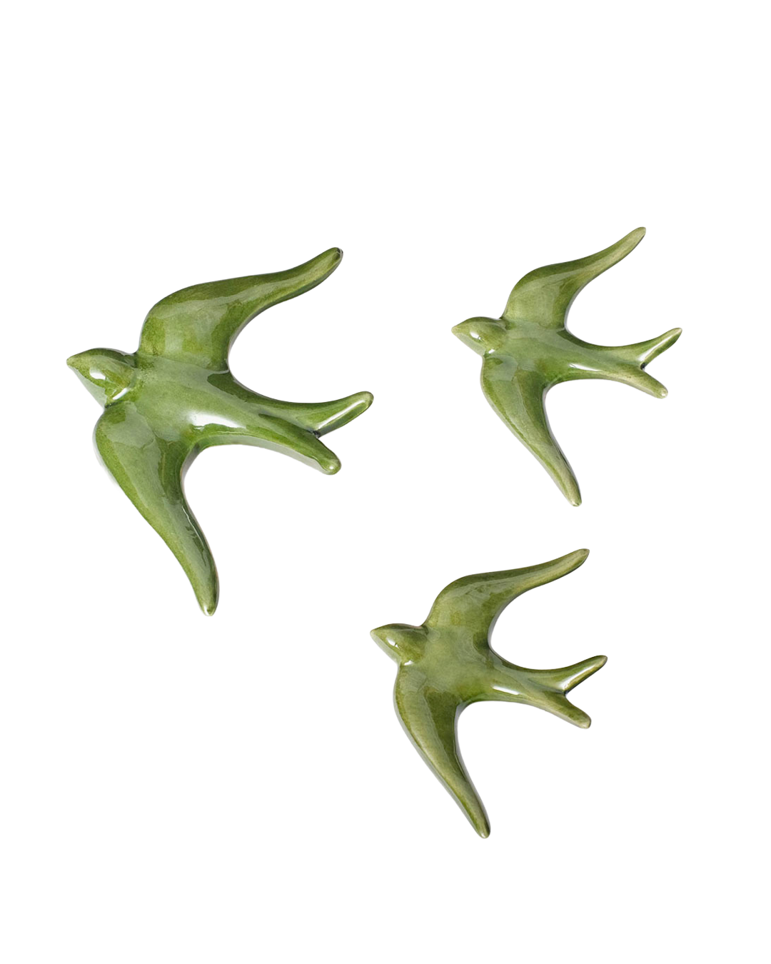 Glazed ceramic swallows, plain (set of 3)
